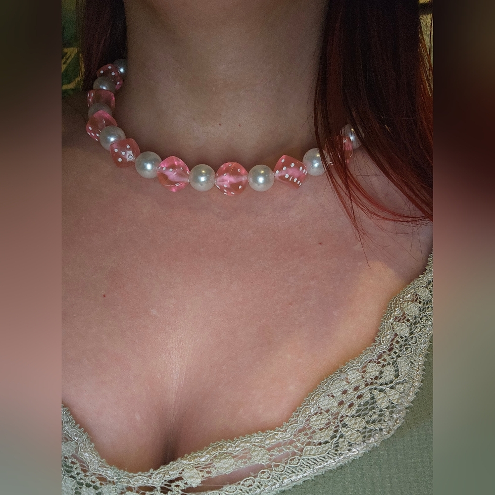 Y2K Pastel Pink Dice Necklace